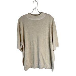 NWT Bon Worth Woman's Gold Glitter Short Sleeve Sweater Size 1X